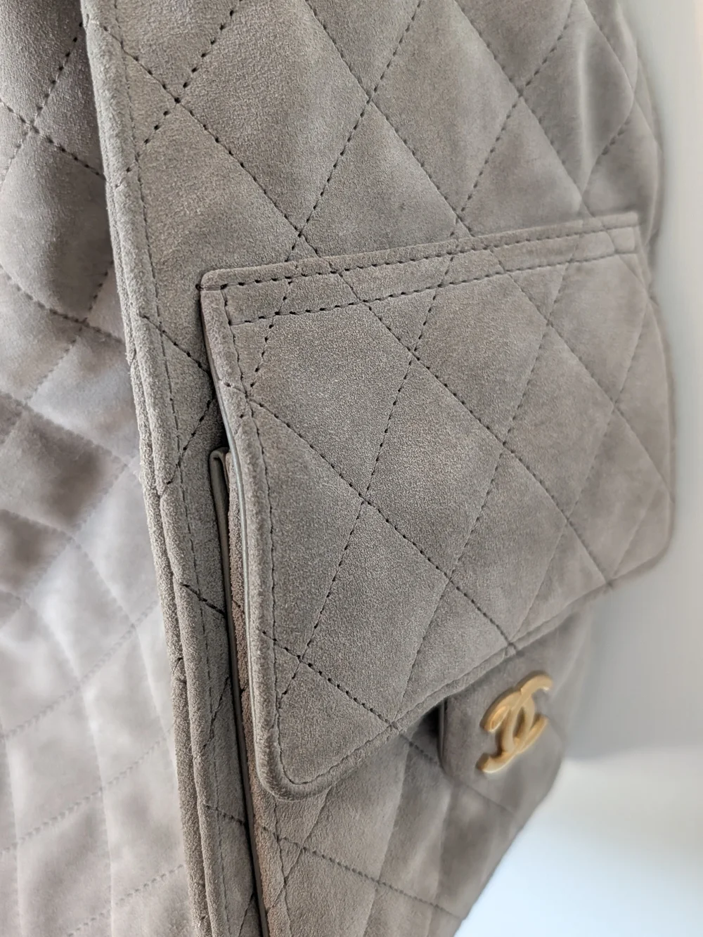 Chanel 25 Medium Grey Suede Shoulder Bag